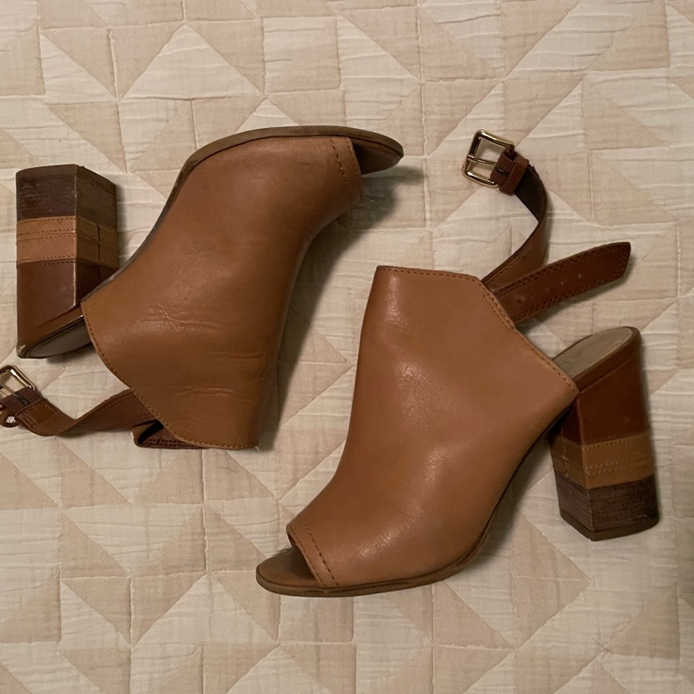 ALDO Juliusa Leather Peep Toe Color Block Heel - Tan